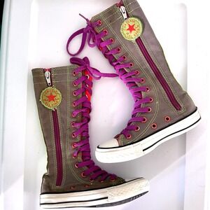 SK8 Converse CT All Star X-Hi Knee High‎ Junior 10.5 Gray Neon Sneakers 640546C